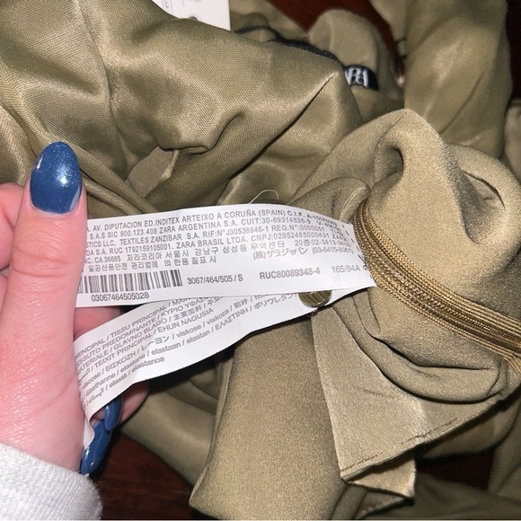 Zara Tie Front Cropped Top Satin Olive Green New With Tags 3067/464/505/S - Picture 6 of 6